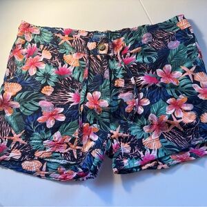 Caribbean Joe Black Floral Drawstring Jean Shorts